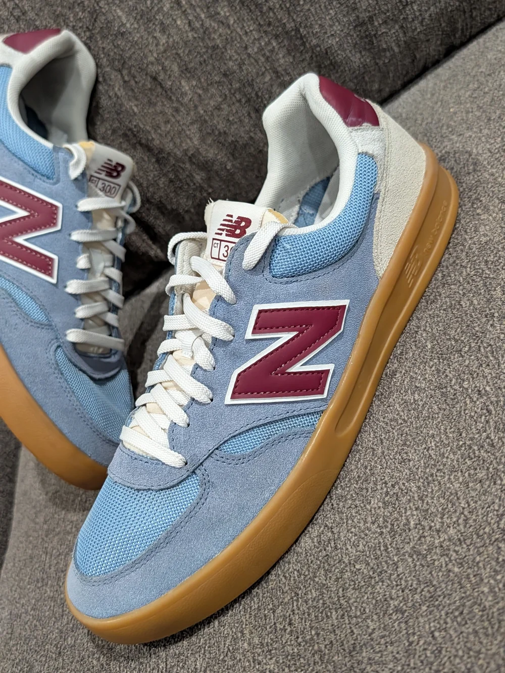 New Balance Men's Light Blue & Burgundy Suede Mesh Sneakers